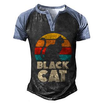 90S Retro Sunset Vintage Black Cat Halftone Typography Men's Henley Shirt Raglan Sleeve 3D Print T-shirt - Thegiftio UK