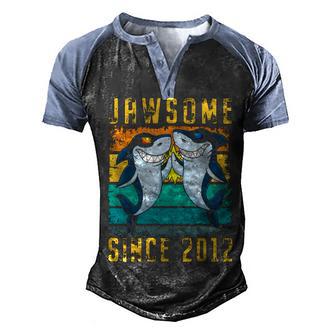 9Th Birthday Shark 9 Year Old Jawsome Since 2012 Men's Henley Shirt Raglan Sleeve 3D Print T-shirt - Thegiftio UK