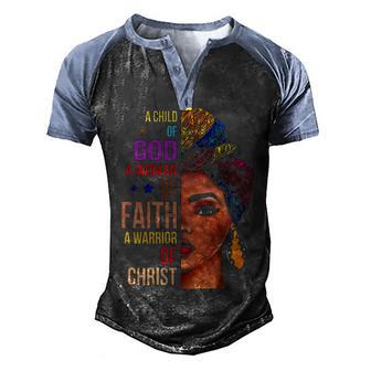 A Child Of God A Woman Of Faith A Warrior Of Christ Men's Henley Shirt Raglan Sleeve 3D Print T-shirt - Thegiftio UK