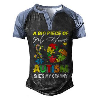 A Piece Of My Heart Has Autism My Granny Meaningful Gift Men's Henley Shirt Raglan Sleeve 3D Print T-shirt - Thegiftio UK