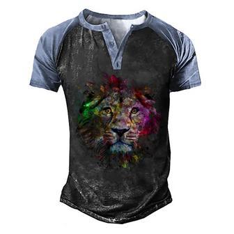 Abstract Lion Graphic Design Printed Casual Daily Basic Men's Henley Shirt Raglan Sleeve 3D Print T-shirt - Thegiftio UK