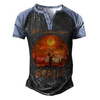 All Teachers Love Brains Zombie Graphic Design Printed Casual Daily Basic Men's Henley Shirt Raglan Sleeve 3D Print T-shirt - Thegiftio UK