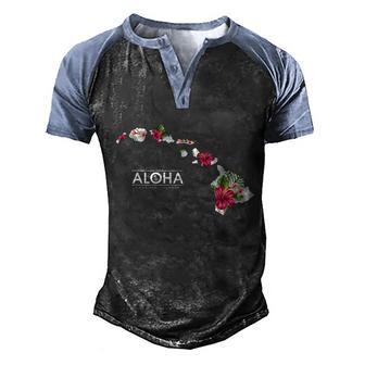 Aloha Floral Hawaiian Islands Gift Men's Henley Shirt Raglan Sleeve 3D Print T-shirt - Thegiftio UK