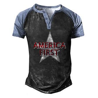 America First V2 Men's Henley Shirt Raglan Sleeve 3D Print T-shirt - Thegiftio UK