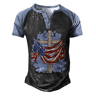 American Flag Cross Graphic Design Printed Casual Daily Basic Men's Henley Shirt Raglan Sleeve 3D Print T-shirt - Thegiftio UK