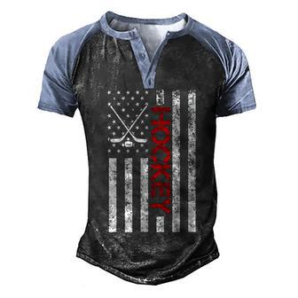 American Hockey Flag Vintage Graphic Design Printed Casual Daily Basic Men's Henley Shirt Raglan Sleeve 3D Print T-shirt - Thegiftio UK