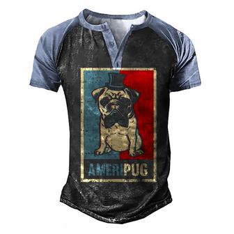 American Pug Bowtie 4Th Of July Men's Henley Shirt Raglan Sleeve 3D Print T-shirt - Thegiftio UK