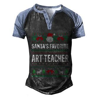 Art Teacher Christmas Santas Favorite Art Teacher Men's Henley Shirt Raglan Sleeve 3D Print T-shirt - Thegiftio UK