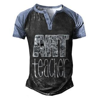 Art Teacher Supplies Doodle Line Drawing Men's Henley Shirt Raglan Sleeve 3D Print T-shirt - Thegiftio UK
