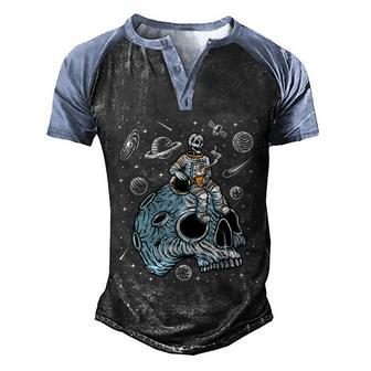 Astronauts Drinking Coffee On Skull Planet Graphic Design Printed Casual Daily Basic Men's Henley Shirt Raglan Sleeve 3D Print T-shirt - Thegiftio UK
