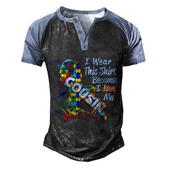 Autism Awareness Ribbon Puzzle Wear This For My Cousin Graphic Design Printed Casual Daily Basic Men's Henley Shirt Raglan Sleeve 3D Print T-shirt - Thegiftio UK