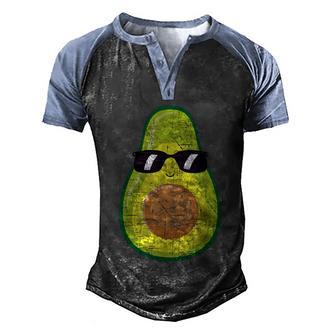 Avocado With Sunglasses Funny Vegan Vegetarian Design Men's Henley Shirt Raglan Sleeve 3D Print T-shirt - Thegiftio UK
