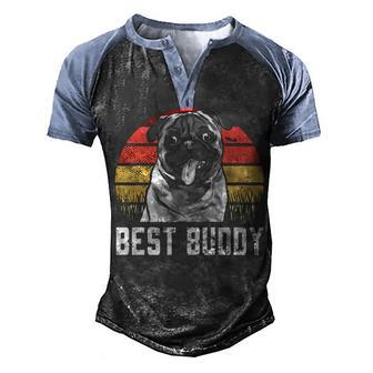 Best Buddy Pug Dog Breed Vintage Dog Lover Puppy Doggo Retro Men's Henley Shirt Raglan Sleeve 3D Print T-shirt - Thegiftio UK