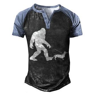 Bigfoot Walking With Dachshund 2 Men's Henley Shirt Raglan Sleeve 3D Print T-shirt - Thegiftio UK