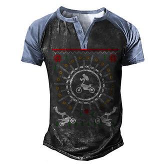 Bike Rider Christmas Ugly Sweater Men's Henley Shirt Raglan Sleeve 3D Print T-shirt - Thegiftio UK