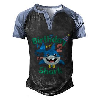 Birthday Shark Two Two Two 2Nd Birthday Party Graphic Design Printed Casual Daily Basic Men's Henley Shirt Raglan Sleeve 3D Print T-shirt - Thegiftio UK