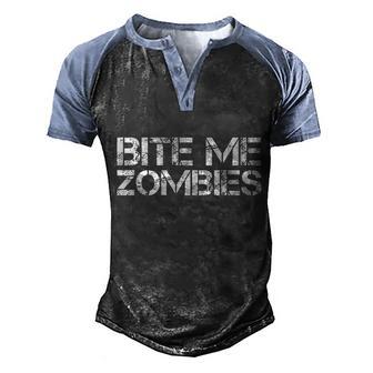 Bite Me Zombies Graphic Design Printed Casual Daily Basic Men's Henley Shirt Raglan Sleeve 3D Print T-shirt - Thegiftio UK