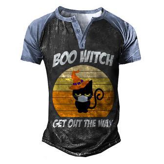 Black Cat Boo Witch Get Out The Way Halloween Day Men's Henley Shirt Raglan Sleeve 3D Print T-shirt - Thegiftio UK