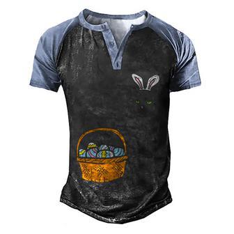 Black Cat Bunny Ears Eggs Basket Easter Pet Lover Gift Men's Henley Shirt Raglan Sleeve 3D Print T-shirt - Thegiftio UK