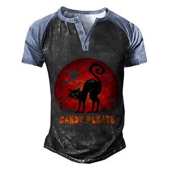 Black Cat Candy Please Halloween Day Men's Henley Shirt Raglan Sleeve 3D Print T-shirt - Thegiftio UK