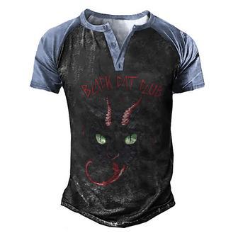 Black Cat Club Men's Henley Shirt Raglan Sleeve 3D Print T-shirt - Thegiftio UK