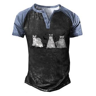 Black Cat Ghost Black Cat Halloween Ghost Cute Halloween Funny Spooky Moon Men's Henley Shirt Raglan Sleeve 3D Print T-shirt - Thegiftio UK