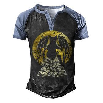 Black Cat Halloween V2 Men's Henley Shirt Raglan Sleeve 3D Print T-shirt - Thegiftio UK