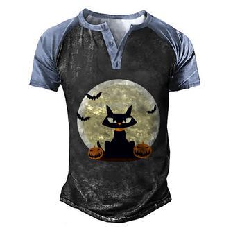Black Cat Halloween V3 Men's Henley Shirt Raglan Sleeve 3D Print T-shirt - Thegiftio UK