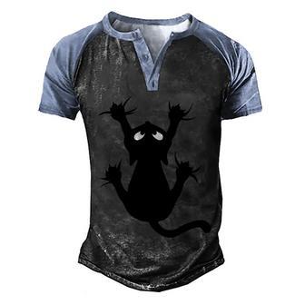 Black Cat Hanging Cute Halloween Spooky V2 Men's Henley Shirt Raglan Sleeve 3D Print T-shirt - Thegiftio UK