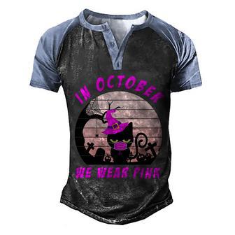 Black Cat In October Wear Pink Halloween Day Men's Henley Shirt Raglan Sleeve 3D Print T-shirt - Thegiftio UK