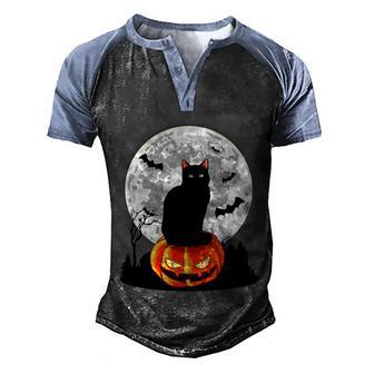Black Cat On Pumpkin Shirt Full Moon Halloween Men's Henley Shirt Raglan Sleeve 3D Print T-shirt - Thegiftio UK