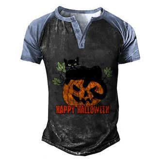 Black Cat Pumpkin Halloween Day Sublimation Retro Halloween Men's Henley Shirt Raglan Sleeve 3D Print T-shirt - Thegiftio UK