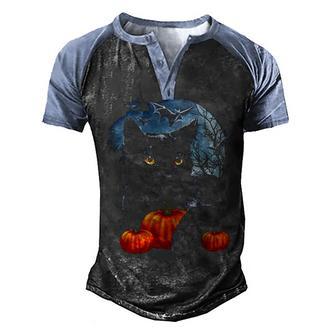 Black Cat Pumpkin V2 Men's Henley Shirt Raglan Sleeve 3D Print T-shirt - Thegiftio UK