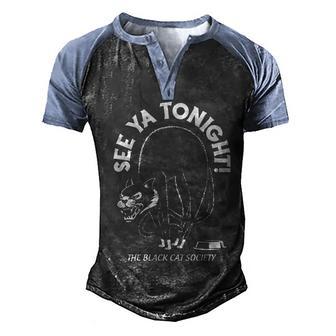 Black Cat Society V2 Men's Henley Shirt Raglan Sleeve 3D Print T-shirt - Thegiftio UK