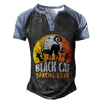 Black Cat Special Love Halloween Day Men's Henley Shirt Raglan Sleeve 3D Print T-shirt - Thegiftio UK