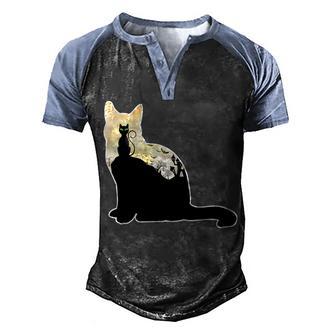 Black Cat Spooky Town Graphic Design Printed Casual Daily Basic Men's Henley Shirt Raglan Sleeve 3D Print T-shirt - Thegiftio UK