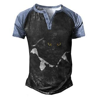 Black Cat Torn Cloth Gifts For Cat Lover Cat Dad Cat Mom Men's Henley Shirt Raglan Sleeve 3D Print T-shirt - Thegiftio UK