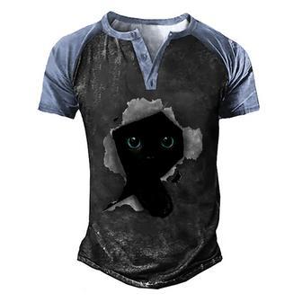 Black Cat Torn Cloth Shirt Men's Henley Shirt Raglan Sleeve 3D Print T-shirt - Thegiftio UK
