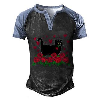 Black Cat Valentines Day Men's Henley Shirt Raglan Sleeve 3D Print T-shirt - Thegiftio UK