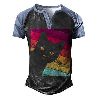 Black Cat Vintage Cat Men's Henley Shirt Raglan Sleeve 3D Print T-shirt - Thegiftio UK