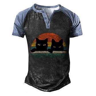 Black Cat Vintage Retro Style Cats Lover Gift Tshirt Men's Henley Shirt Raglan Sleeve 3D Print T-shirt - Thegiftio UK