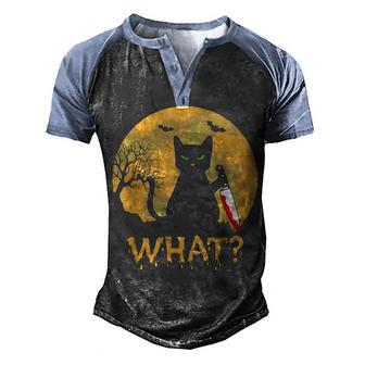 Black Cat What Murderous With Knife Halloween Costume Men's Henley Shirt Raglan Sleeve 3D Print T-shirt - Thegiftio UK