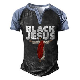 Black Jesus Christian Shirt Faith God Men's Henley Shirt Raglan Sleeve 3D Print T-shirt - Thegiftio UK
