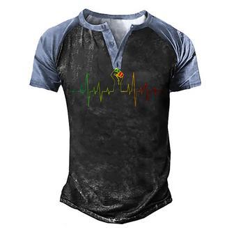 Black Power Fist Heartbeat V2 Men's Henley Shirt Raglan Sleeve 3D Print T-shirt - Thegiftio UK