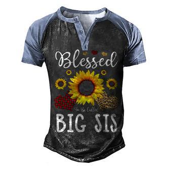 Blessed To Be Call Big Sis Sunflower Leopard Buffalo Premium Men's Henley Shirt Raglan Sleeve 3D Print T-shirt - Thegiftio UK