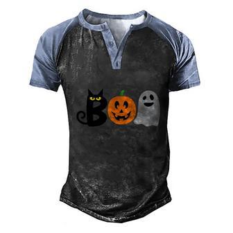 Boo Black Cat Pumpkin And Ghost Cute Halloween Costume Party Men's Henley Shirt Raglan Sleeve 3D Print T-shirt - Thegiftio UK