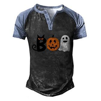 Boo Black Cat Pumpkin Ghost Halloween V2 Men's Henley Shirt Raglan Sleeve 3D Print T-shirt - Thegiftio UK