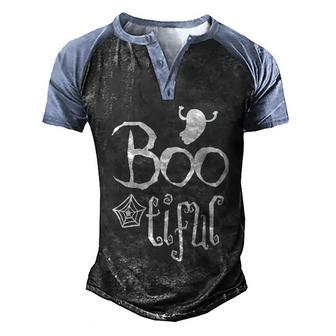 Boo Tiful Ghost Boo Halloween Quote Graphic Design Printed Casual Daily Basic Men's Henley Shirt Raglan Sleeve 3D Print T-shirt - Thegiftio UK