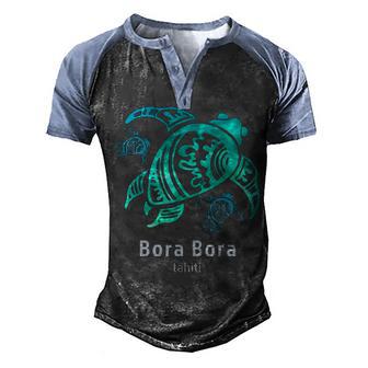 Bora Bora Tahiti Sea Blue Tribal Turtle Men's Henley Shirt Raglan Sleeve 3D Print T-shirt - Thegiftio UK