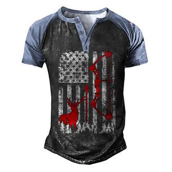 Bow Hunting Deer Hunter Flag American Back Design Men's Henley Shirt Raglan Sleeve 3D Print T-shirt - Thegiftio UK